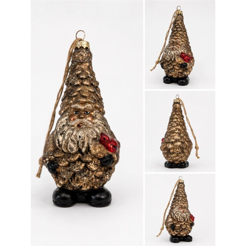 Gold Pinecone Santa Ornament - Holiday Tree Hanging Decoration